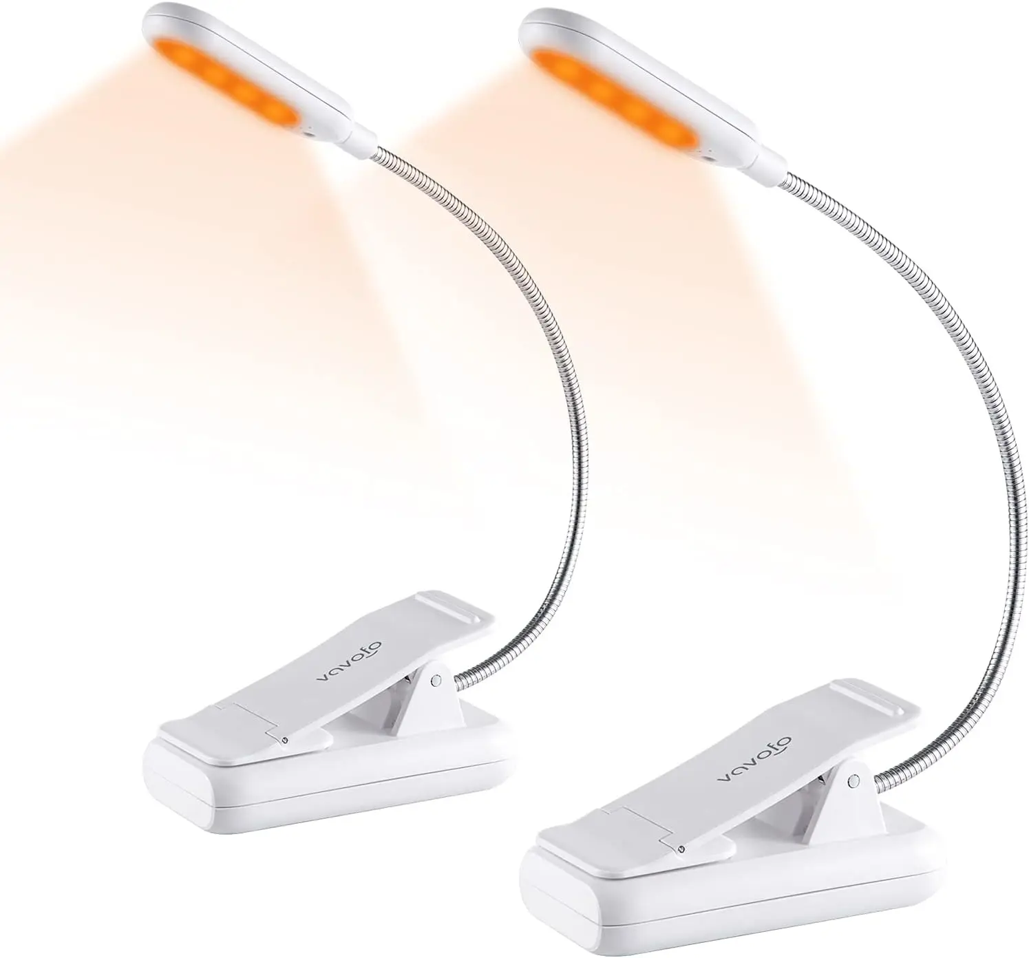Clip On Rechargeable Reading Light, 7 LEDs with 3 Color Temperatures & 9 Brightness Levels, Book Light for Reading in Bed with Power Indicator, Black (2-Pack)