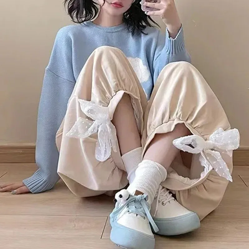 

Casual Summer Kawaii Oversized Lace Bloomers Women Student Loose Cute Wide Leg Pants Harajuku Y2k Baggy Chic Streetwear Trousers