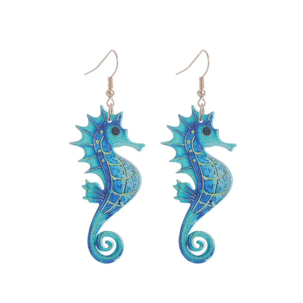 Cring Coco Fashion Seahorses Earrings Dolphins Sea Turtles Earrings Trend Acrylic Earring Jewelry for Women Girls Festival Gifts