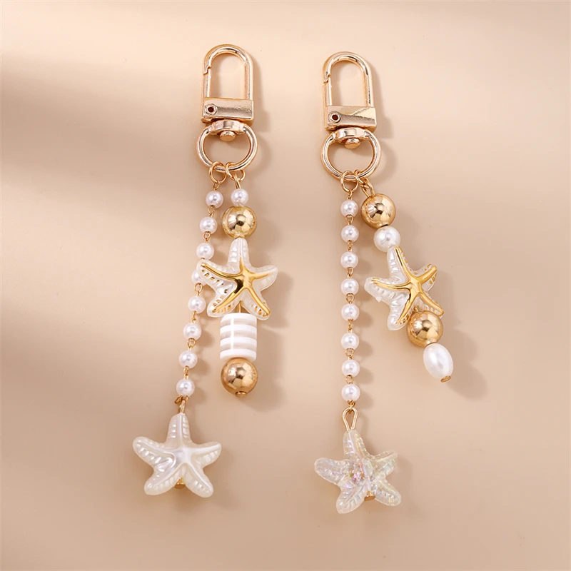 

Fashion Handmade Starfish Keychains for Car Key Holer Women Men Handbag Pendant Keyrings DIY Jewelry Gifts