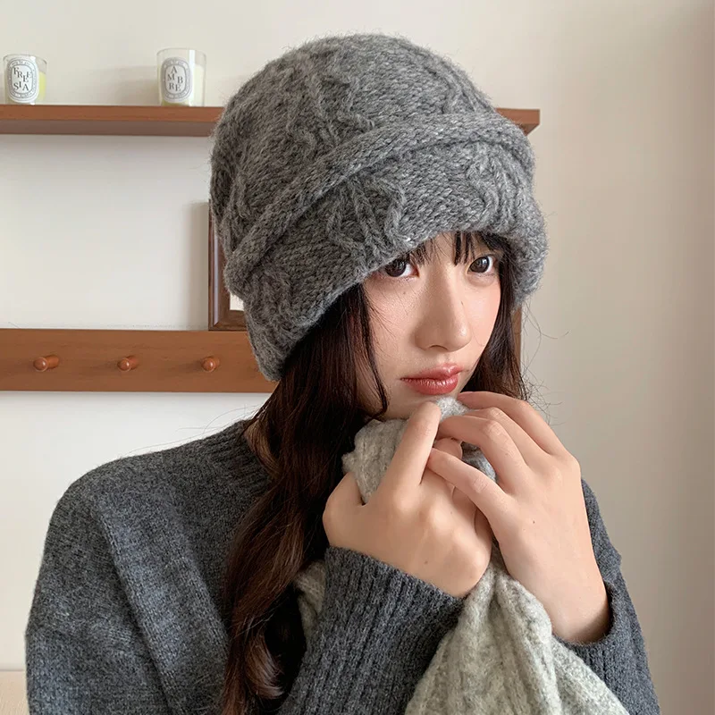 

Зимняя однотонная вязаная вручную жаккардовая лыжная вязаная шапка с большой головкой для мужчин и женщин, уличная защита ушей, теплая шапка-бини с черепом