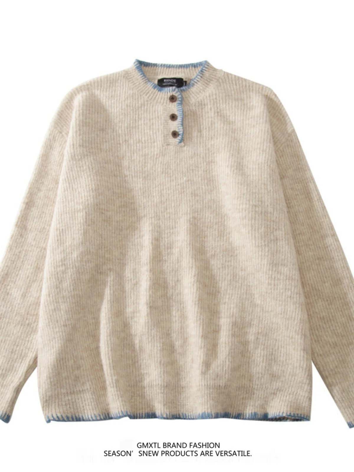 

Мужской свитер Cleanfit в винтажном американском стиле с воротником хенли, свободного кроя, для осени и зимы, из полиэфирного волокна