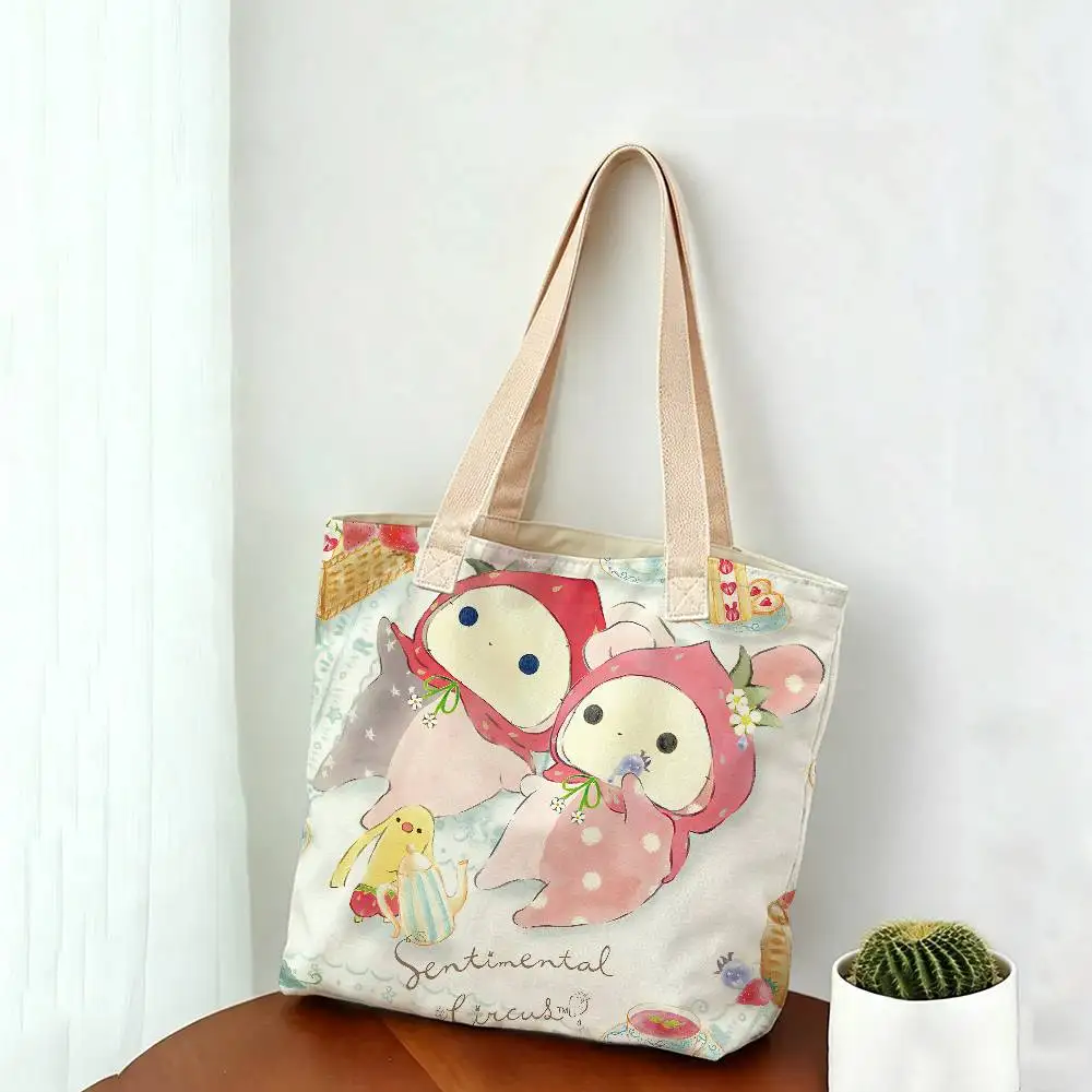 Sentimental Circus Cartoon Fashion Wiederverwendbare Schulterhandtasche aus Leinenmischgewebe, Baumwolle-Polyester-Stoff, doppelseitige Tragetasche – Detail 13