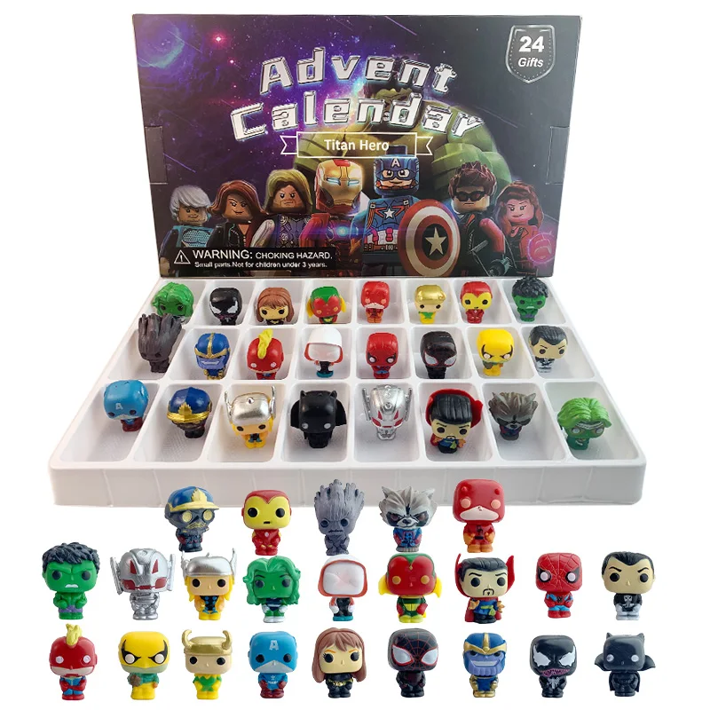 24Pcs Disney Figure mini Marvel Advent Calendar Box Avengers Anime Figures Spider Iron Man Hulk Toy children Christmas Gift 2025