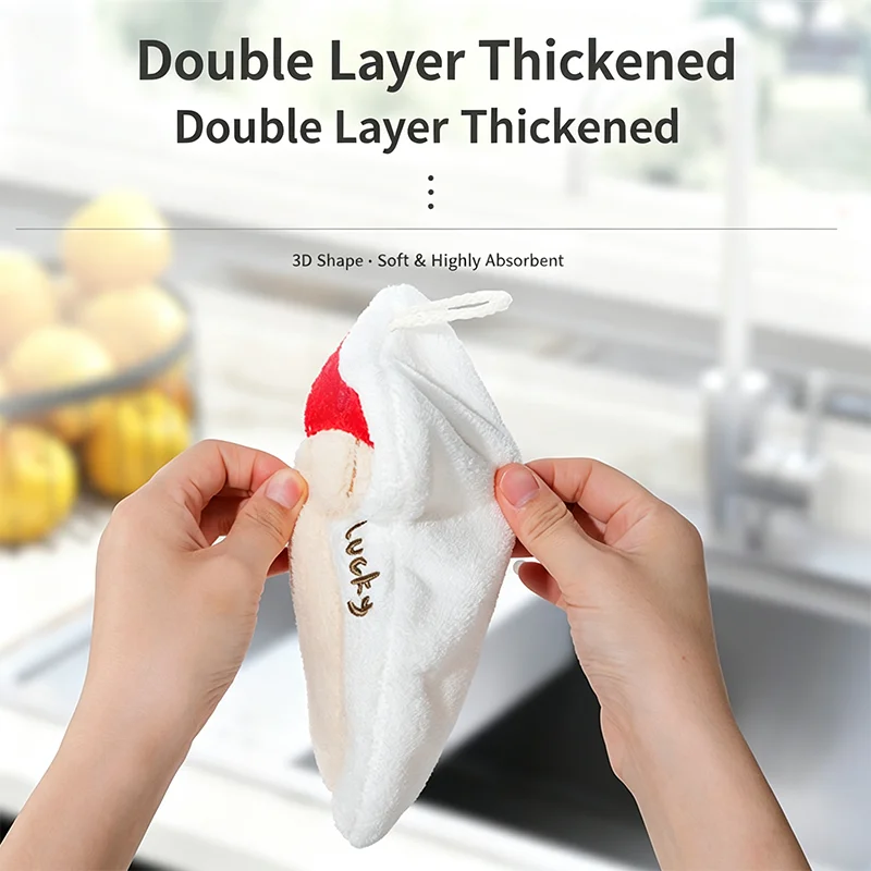 Lovely Mushroom House Tree Bear Hand Towel Soft Coral Fleece Reusable Absorbent Towel for Wash Basin Kitchen Bathroom Home Deco