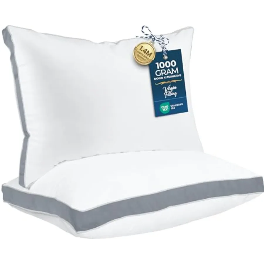 

Bed Pillows for Sleeping Queen Size Set of 2 Soft and Fluffy Pillow with Down Alternative Filling Cooling Hotel Quality Gussete