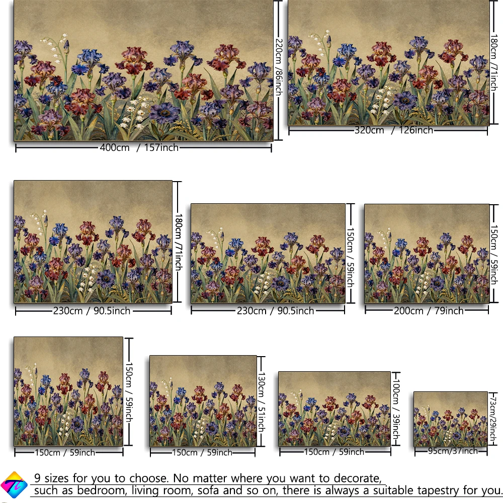 Brown Background Iris European Style Tapestry Wall Hanging Minimalist Style Bedroom Living Room Home Decor