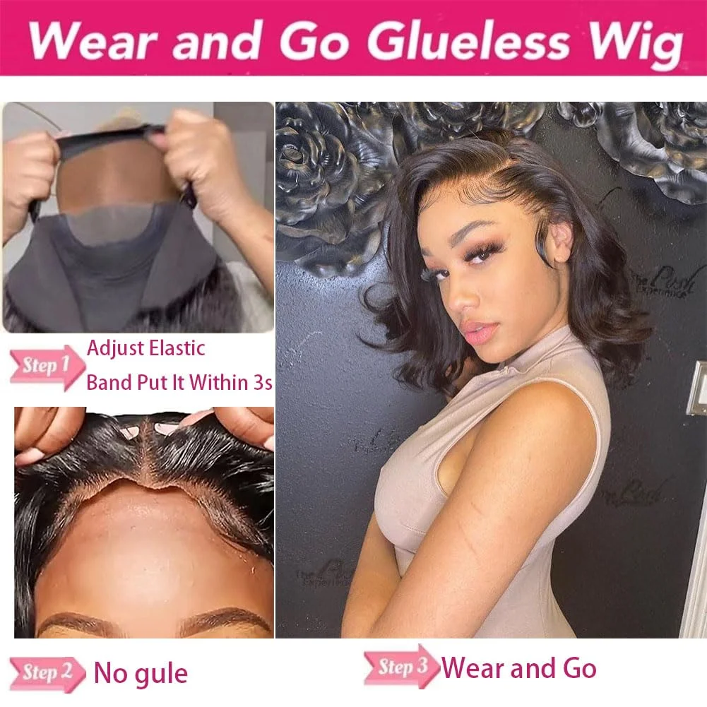 Wear And Go Glueless Bob Wig Human Hair Pre Plucked 4x4 Glueless Wigs Body Wave Lace Frontal Wigs for Black Women Human Hair