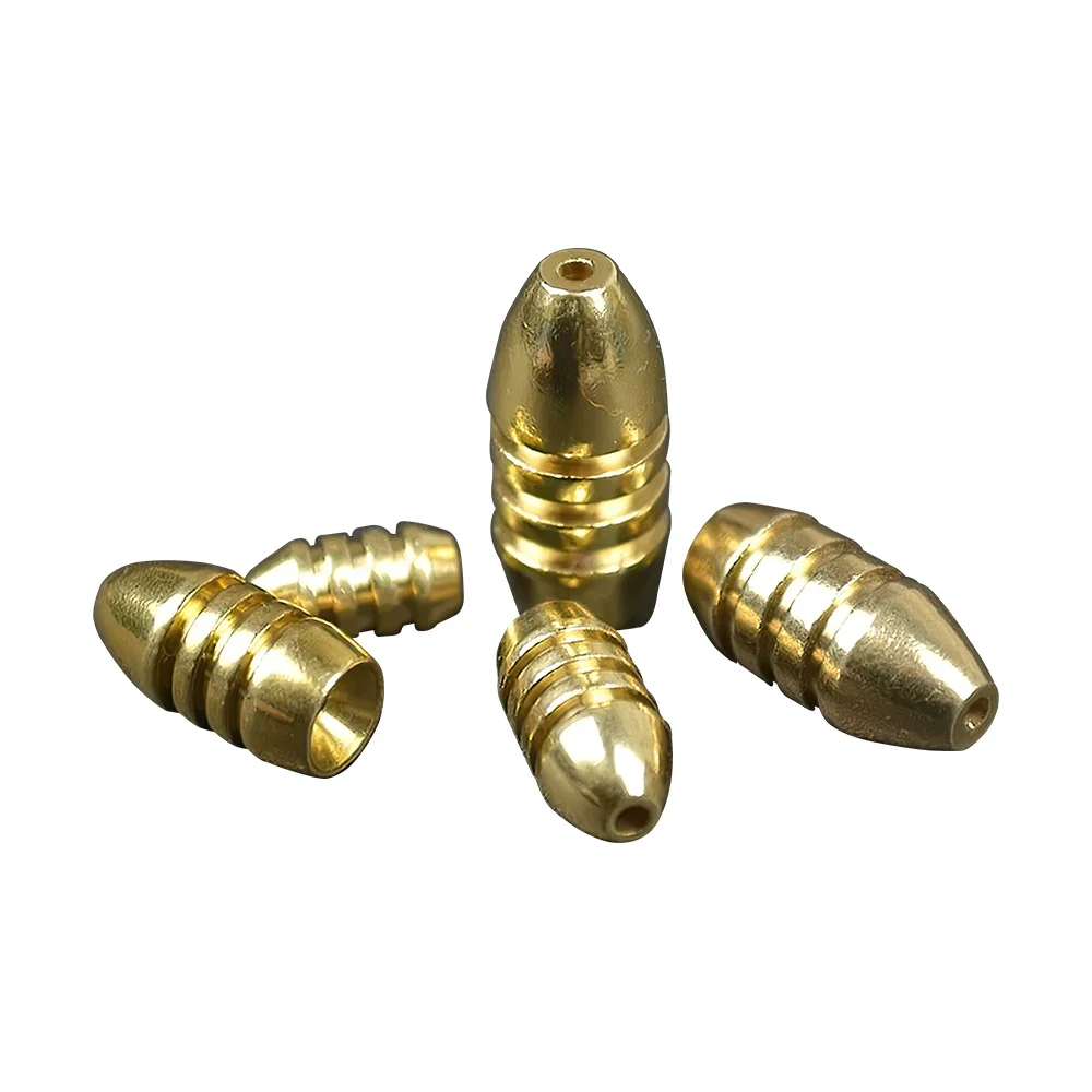 5pcs Brass Weight Sinker Easy Sink Bullet Brass Weights For Inline Spinner Lure Rotatable Sinker For Fishing Tackle