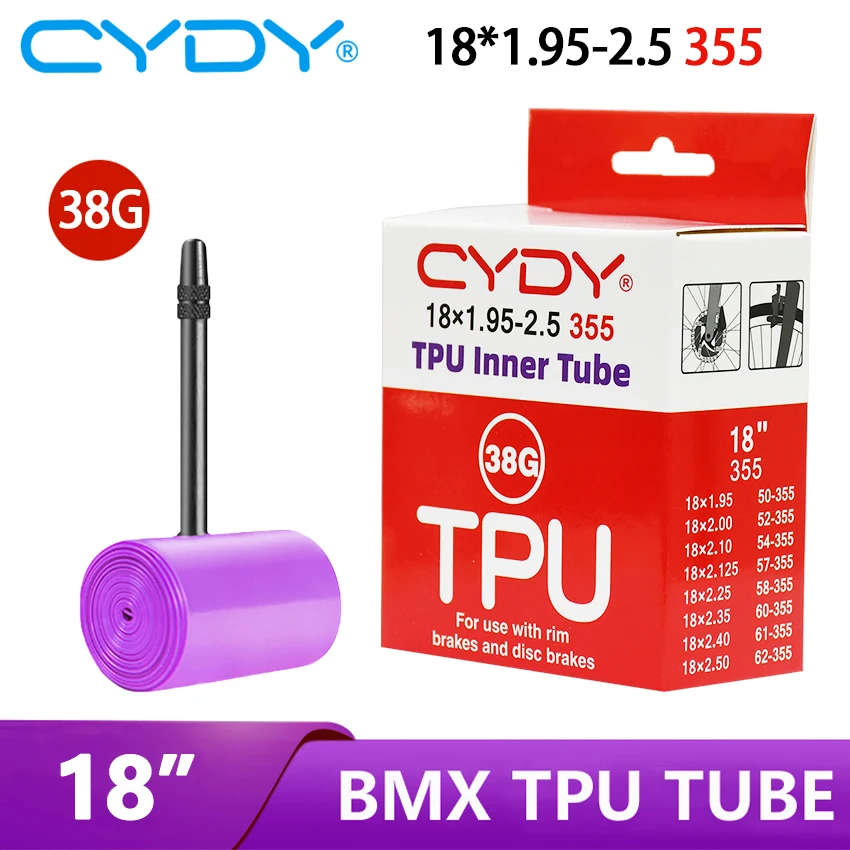 CYDY Bike TPU Inner Tube Camera 18” 355 18x1.95 2.0 2.125 2.25 2.35 2.4 2.5 Inch Valve 45mm BMX Bicycle Tire pneu Cycling Tyre