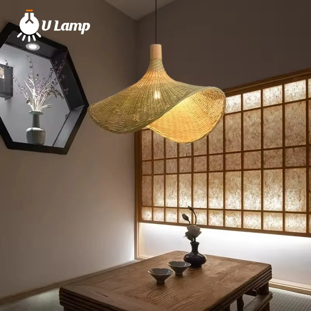 

Nordic Modern Simple Bamboo Cane Chandelier Rattan Weaving Pendant Lamp Floating Lamp Butterfly Lights Shade