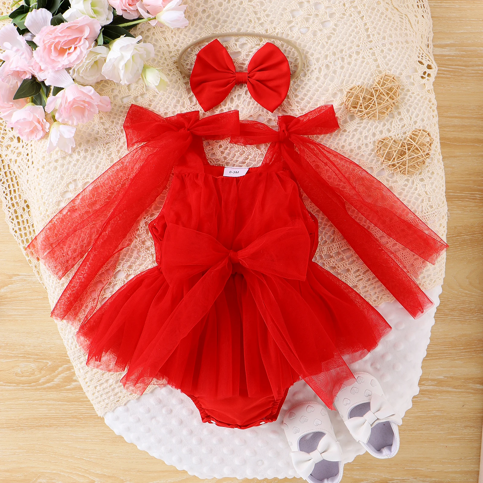 2PCS Summer 0-2 Year Old Baby Girls Soft And Comfortable Fresh And Simple Multi-Colored Lace Skirt Mesh Dress + Headwear