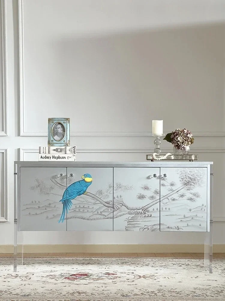 A  French Chinese Style Four-Door Side Cabinet Living Room Simple and Light Luxury Locker High-End TV Cabinet
