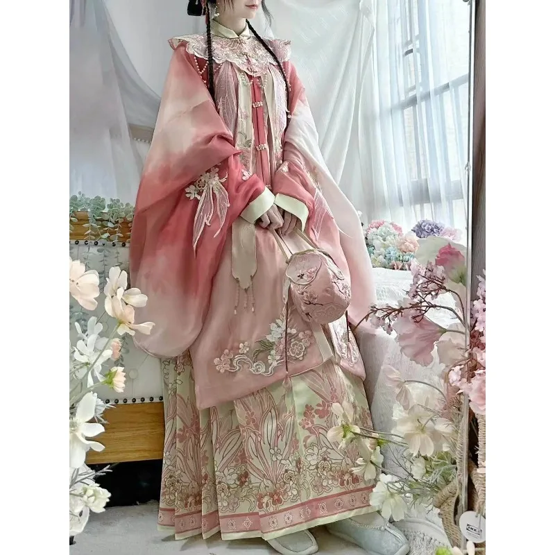 Tang Dynasty Palace Princess Hanfu for Women Pink Embroidery Ancient Hanfu Dress Elegant Cosplay Costume Party Outfit