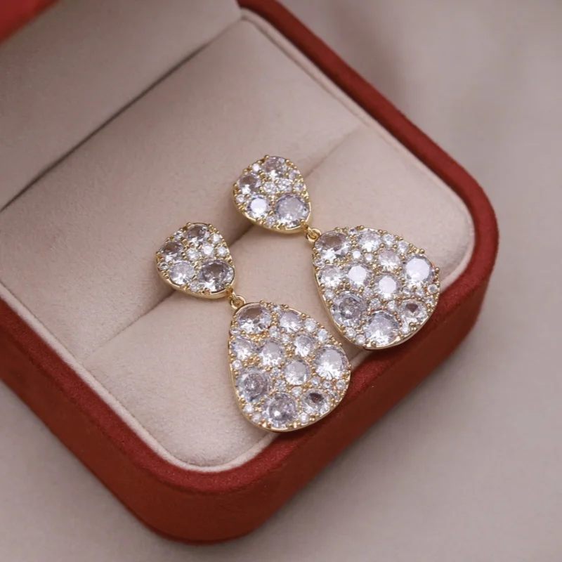 

Korean new design fashion jewelry 14K gold plated water drop irregular zircon earrings elegant women's daily work accessories