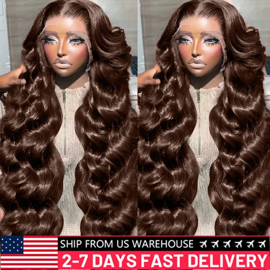 Chocolate Brown Colored Lace Front Human Hair Wigs For Women HD Transparent Body Wave 13x4 Lace Frontal Wig Pre Plucked Bling