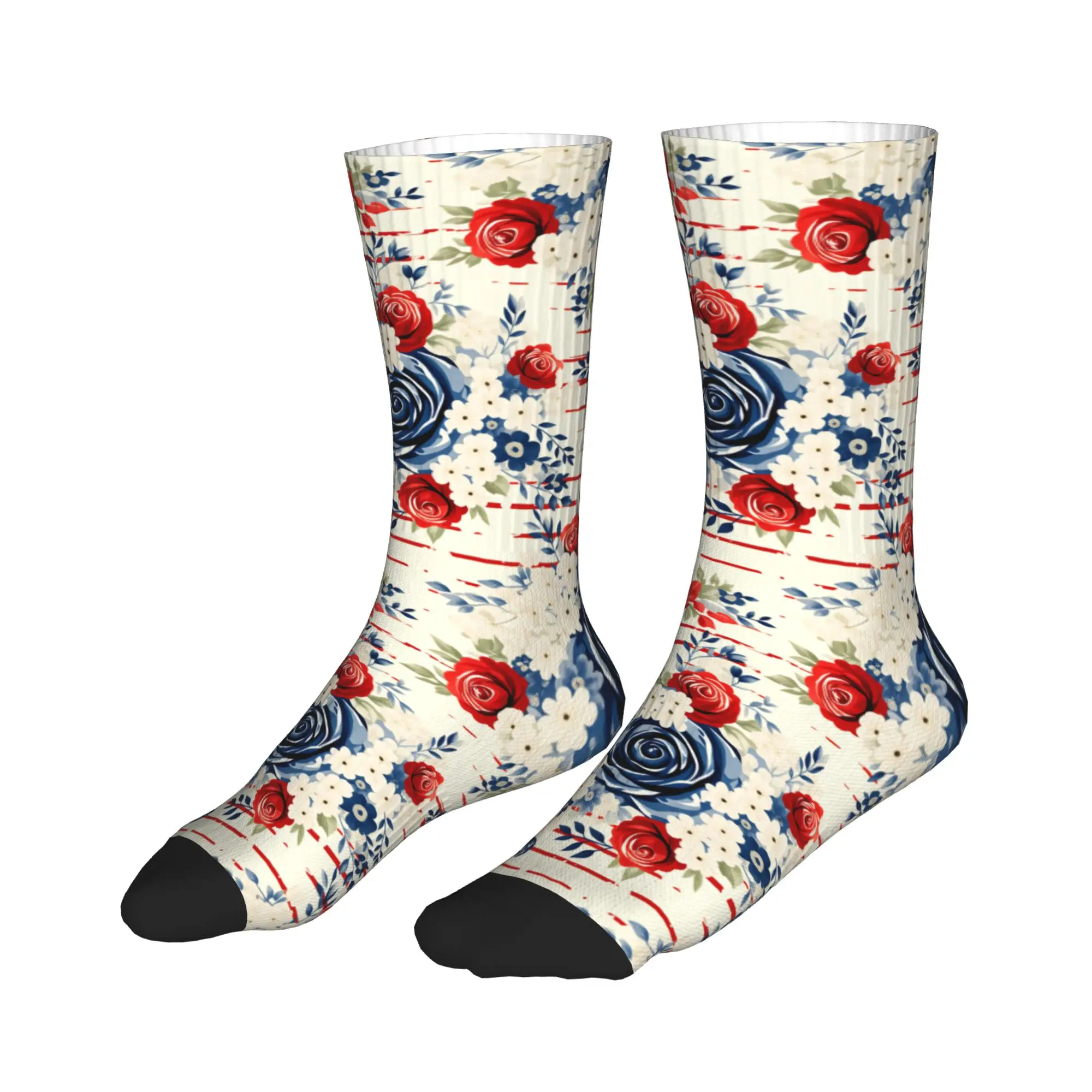 Fashion Patriotic Rose Floral Print Socks Men Women Warm 3D Print  Sports Basketball Socks view 3