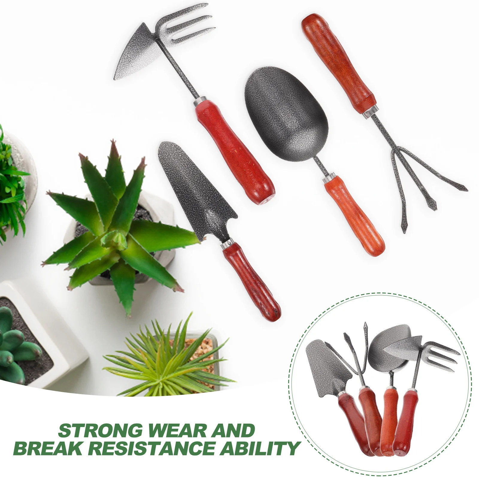 1 conjunto de ferramentas de jardinagem prático mão ferramentas de jardim com alça de madeira escavação pá ancinho capina jardinagem espátula