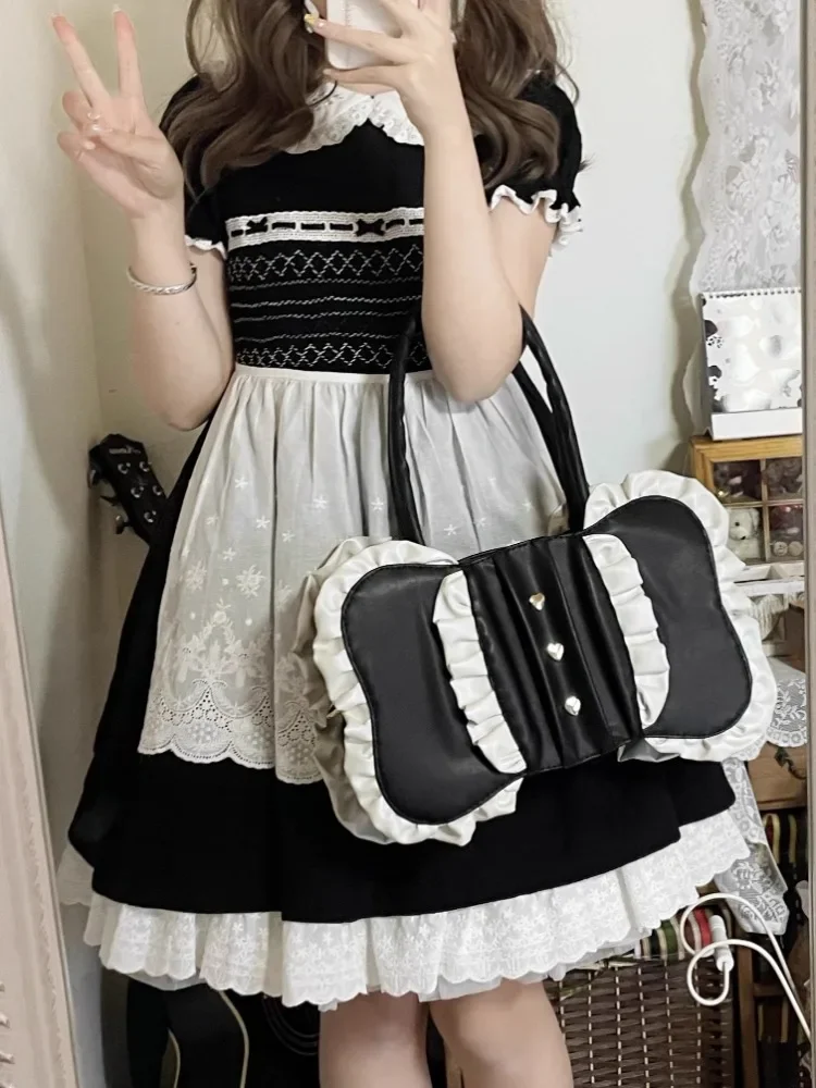 Bow Lolita Bag Niche All-match Cute Soft Girl JK Shoulder Bags 2025  Japanese Candy Design Kawaii PU Hand Bag