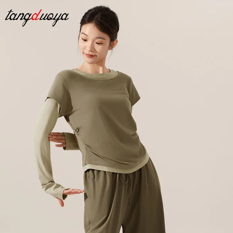 Dance costumes for adult women autumn winter modern dance body practice clothes long-sleeved fake two pieces Chinese dance tops