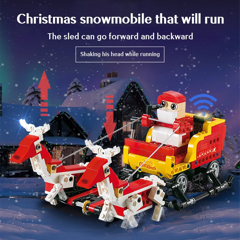 Cada 439Pcs Santa Claus 2 IN 1 Sled Building Block Electric Model Sound Induction Light Bricks Christmas Gifts Toys for Kids