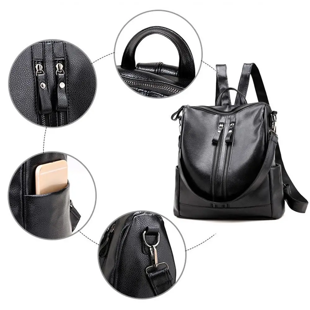 Women Soft Backpack School Leather Black Casual Multifunctional College Bag Large Capacity Shoulder Bags Travel Tote Backpack