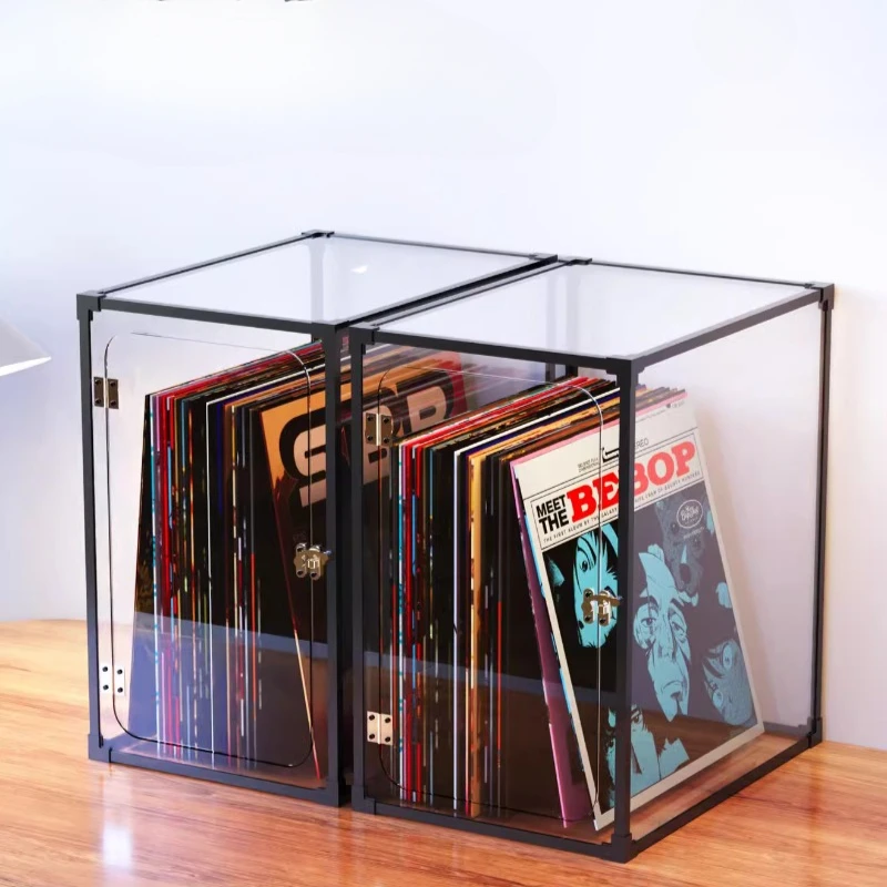 Black Record Storage Rack Transparent Acrylic LP Storage Box Album Display Shelf Phonograph Recorder Dust-proof Cabinet