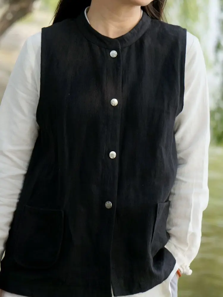 

Женский льняной жилет Stones Memo Original Chinese Sle Casual Haome Bla And Olive Green для весны и осени