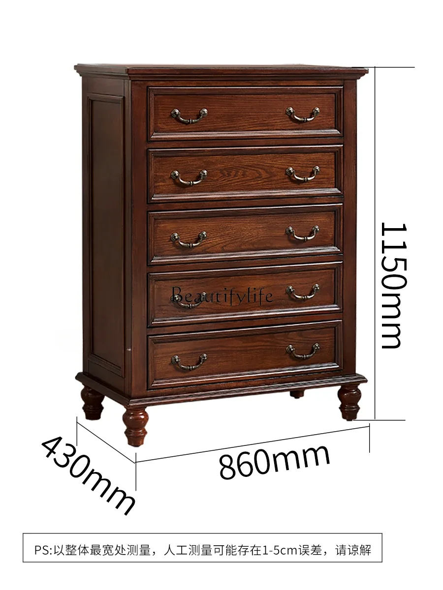 American retro chest of drawers, all solid wood storage, simple and beautiful drawer storage cabinet, pure solid wood