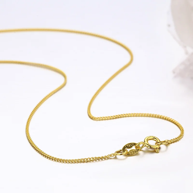 35cm-80cm 1mm Thin 925 Sterling Silver Yellow Gold Colour Curb Chain Choker Necklaces Women Girls Jewelry Kolye Collares Collier