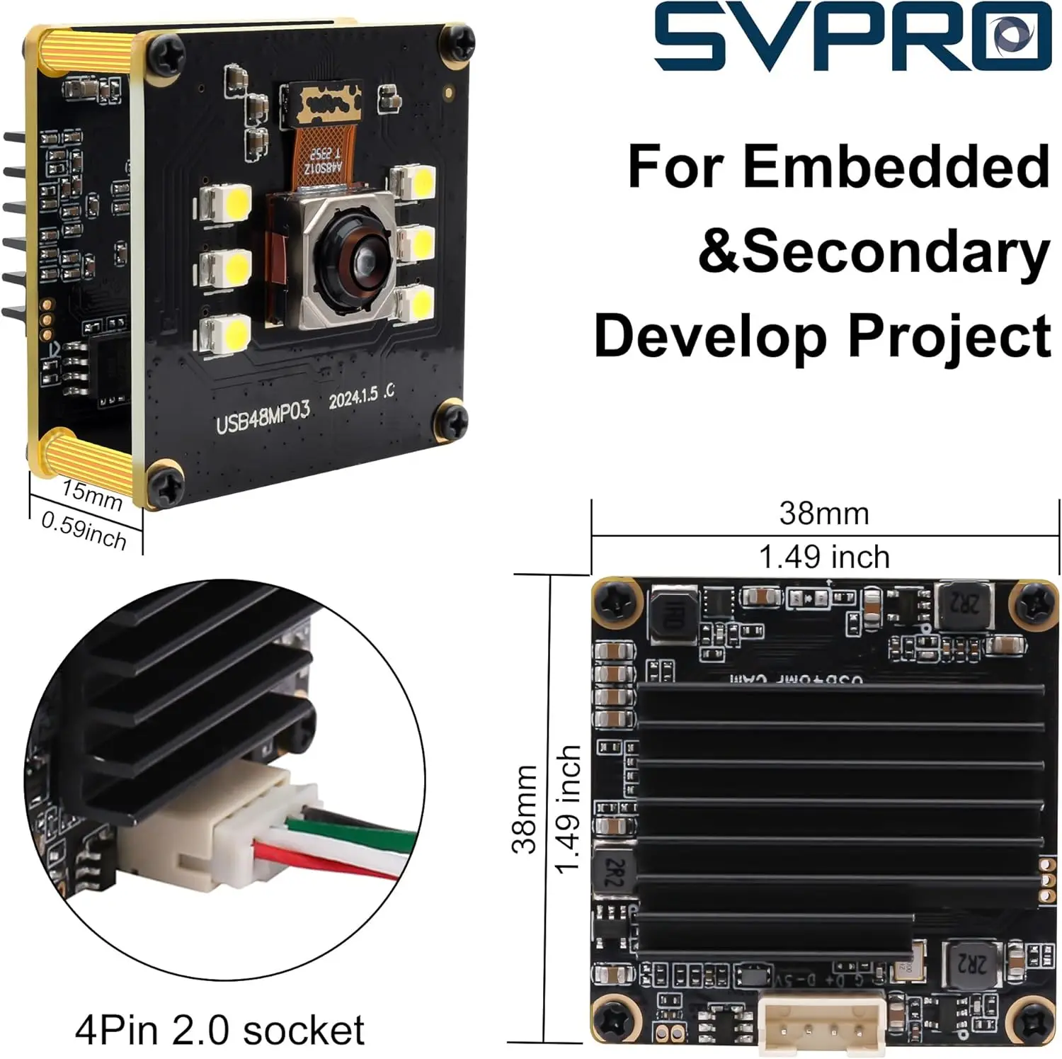 SVPRO 48MP Módulo de câmera USB 8K Fast Autofocus USB Webcam sem lente de distorção 6pcs LEDs brancos câmera para máquina industrial