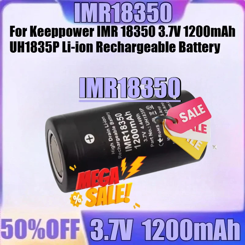 

New 2pcs 10A Discharge For Keeppower IMR 18350 3.7V 1200mAh UH1835P Li-ion Rechargeable Battery Batteries 18350
