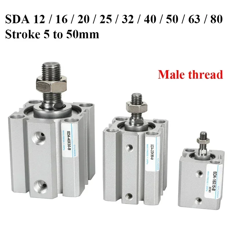 

Series Male Thread Bore 20 25 mm Stroke SDA 5 10 15 20 25 30 35 40 45 50mm Air Pneumatic Compact Thin Cylinder