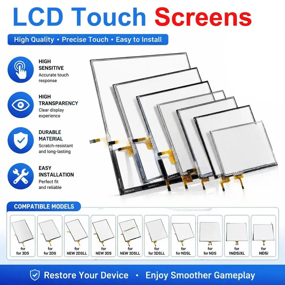 Glass LCD Touchscreen Digitizer Plastic Transparent Panel Touch Screen Panel for 2DS, New 2DS LL, 3DS, New 3DS, 3DS LL