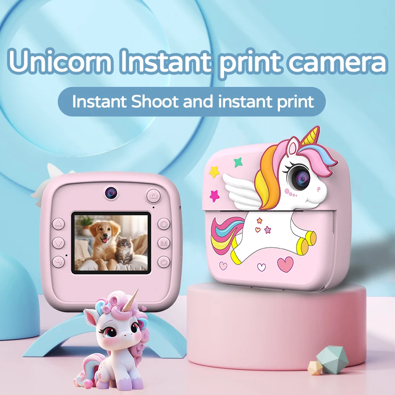 Mini cámara para niños, juguetes de unicornio de dibujos animados para niñas y niños, regalos de cumpleaños, pantalla HD de 1080P de 2,4 pulgadas con tarjeta SD de 32G, cámara de vida grabada