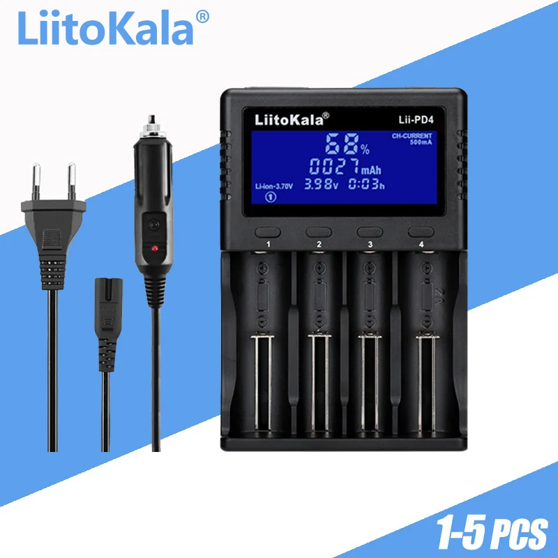 1-5PCS LiitoKala Lii-PD2 Lii-PD4 +car 1.2V 3.7V 3.2V 3.85V A/AAA 18650 18350 26650 10440 14500 16340 NiMH battery smart charger