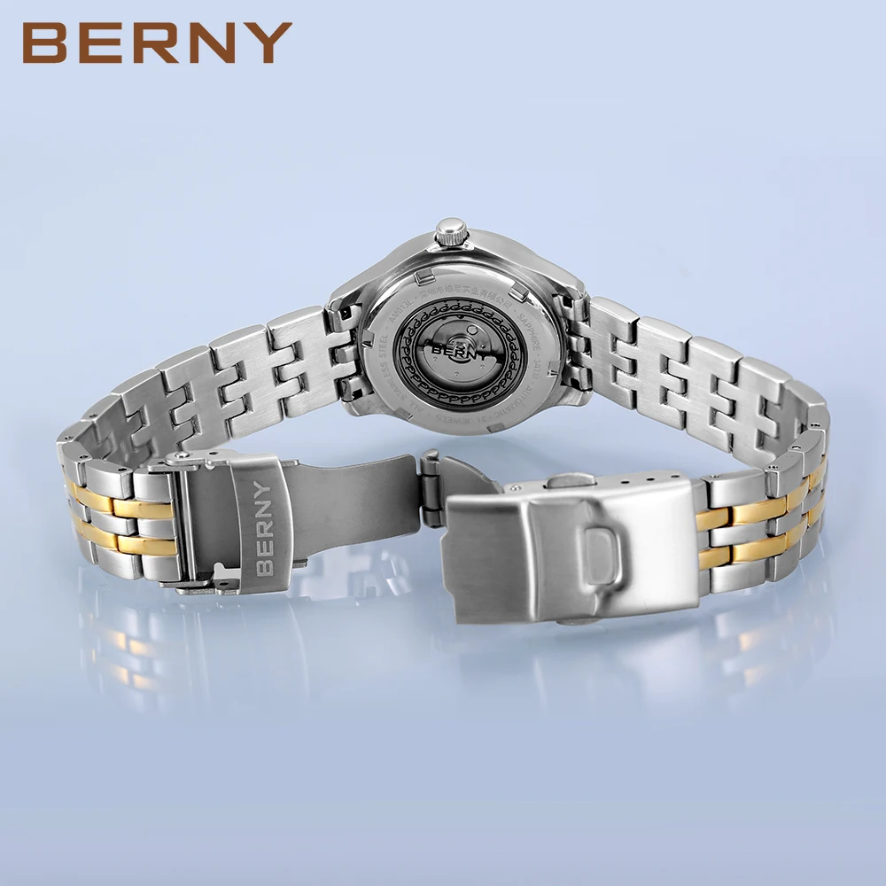 Women Automatic Mechanical Watch BERNY NH05 Calendar Ladies Simple Dial Sapphire Glass Wristwatches Waterproof жаночыя гадзіны