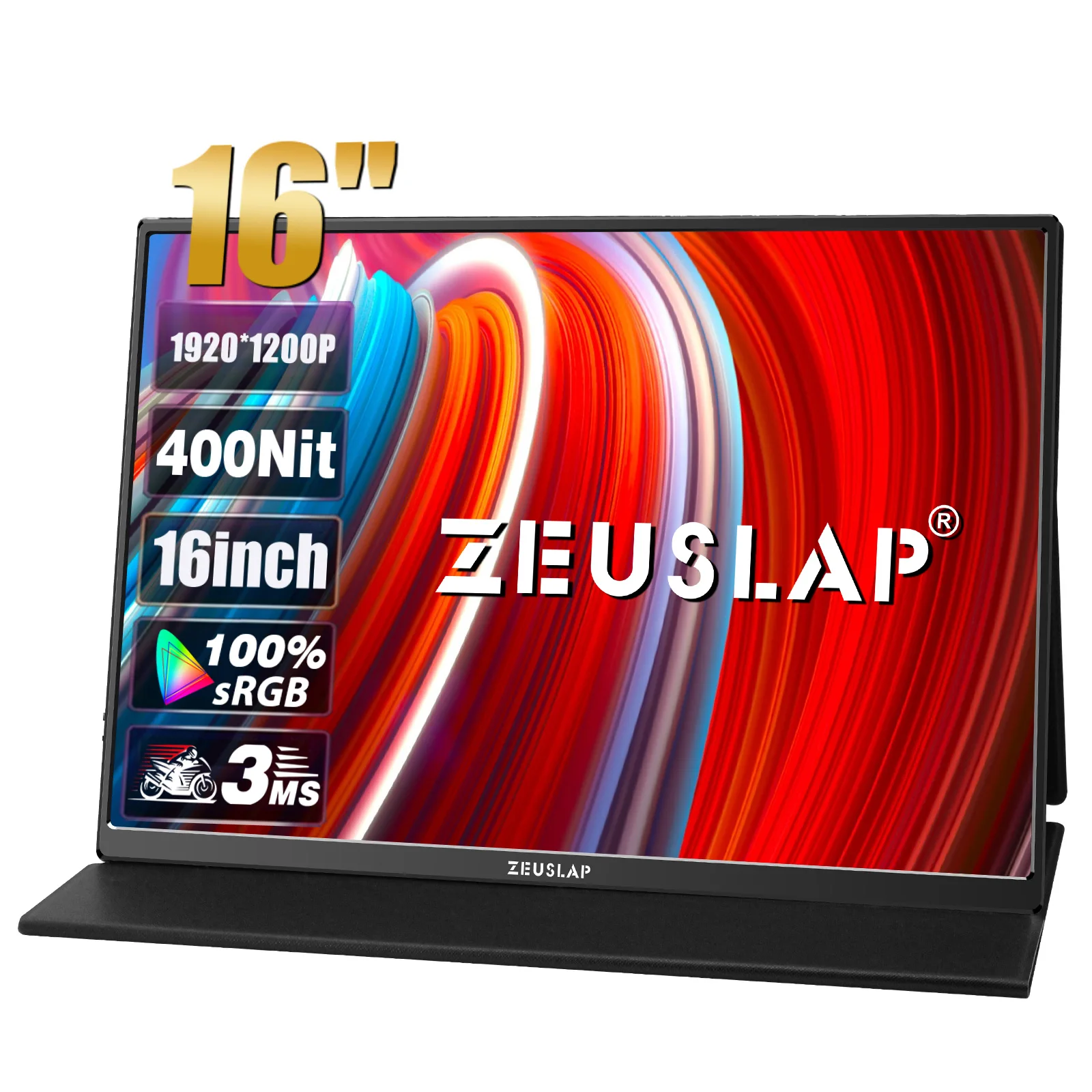 ZEUSLAP-Monitor portátil de 16 pulgadas, pantalla IPS de 100% sRGB, 1200P, para ordenador de juegos de viaje, Switch, PS4, PS5, Xbox