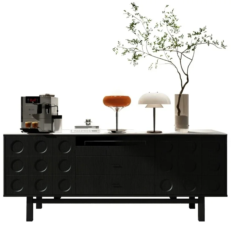 retro solid wood, decorative side cabinet, wabi-sandy light luxury medium and short bucket cabinet, black storage cabinet
