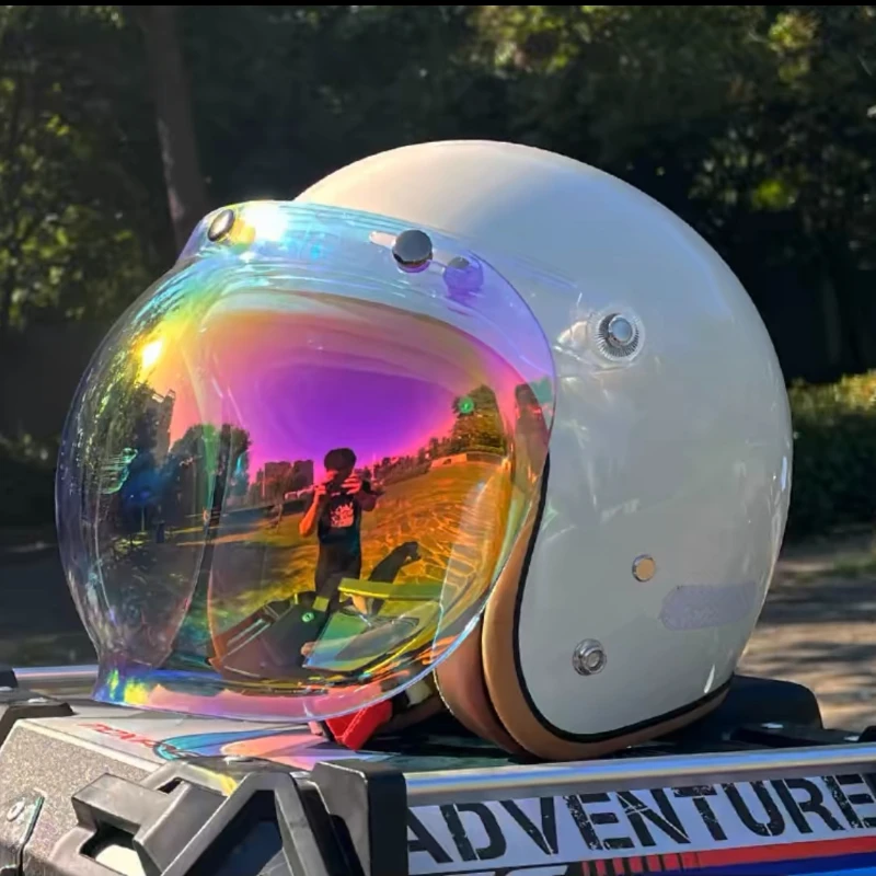 Cute Ivory White Motorcycle Helmet Man Woman Colorful Bubble Visor Open Face Helmets Warming Removable Liner Safety Cap