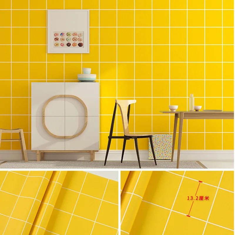 ورق حائط منقوش أصفر على الطراز الشمالي الحديث البسيط مربع لاصق لتغطية الحائط لغرفة النوم وغرفة المعيشة وخلفية التلفزيون #3