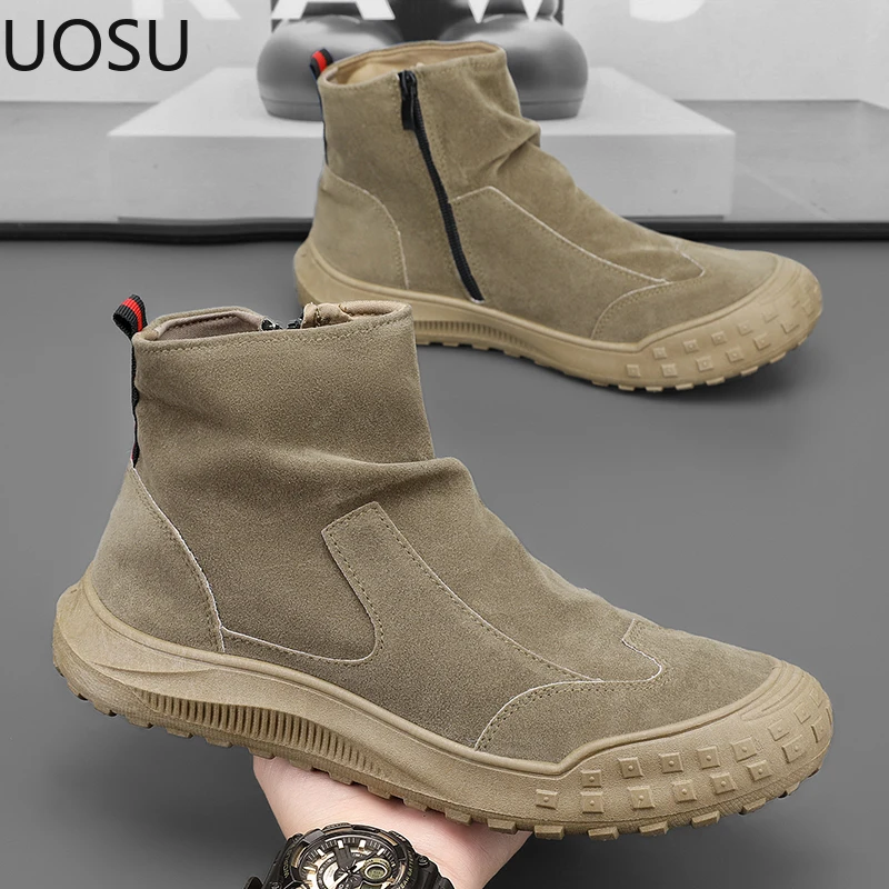 Motorcyclist Boots Men Tooling Boot High-quality Platform Shoe Casual Lightweight Mans Couple Popular UOSU Explosive Style Shoe