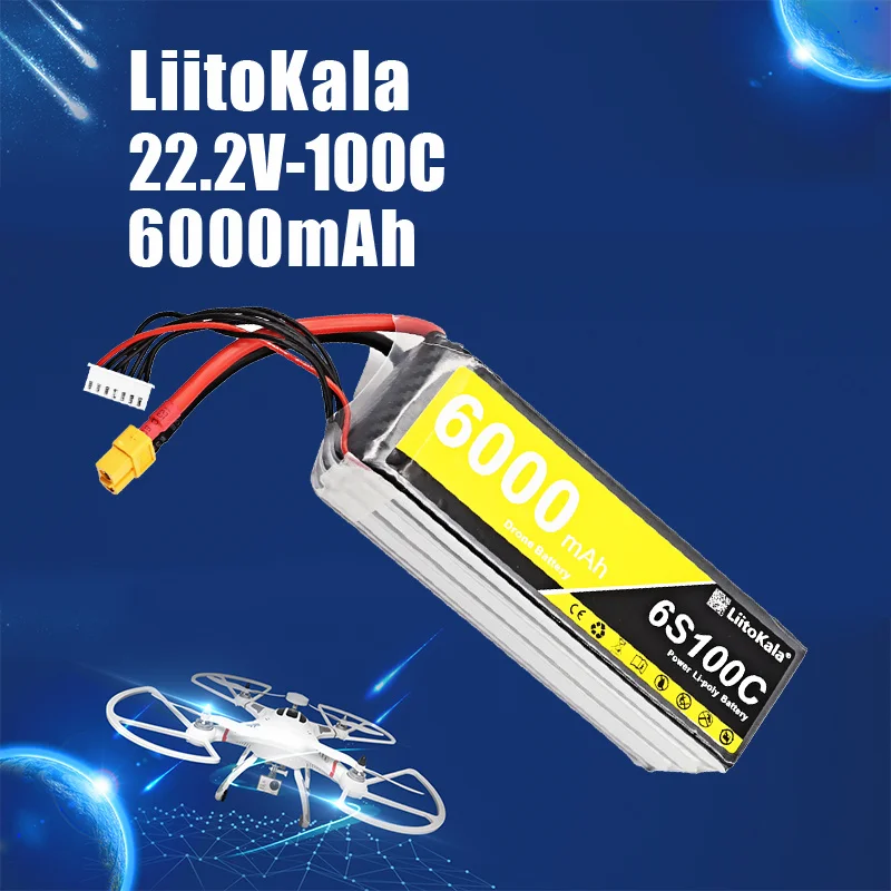 1-2pcs LiitoKala 6S Lipo 22.2V 6000mAh FPV Drone Battery 100C XT60 Softcase for RC Car Airplane Boats RC Battery Model Parts