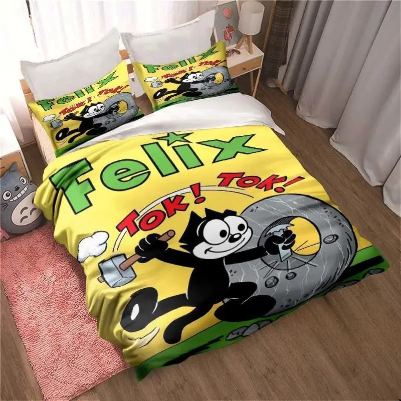Fashion Cartoon Felix Cat Bedding Set Fashion 3D Printing Home Decoration Boy Girl King Size Bedding Set Quilt Cover Pillowcas