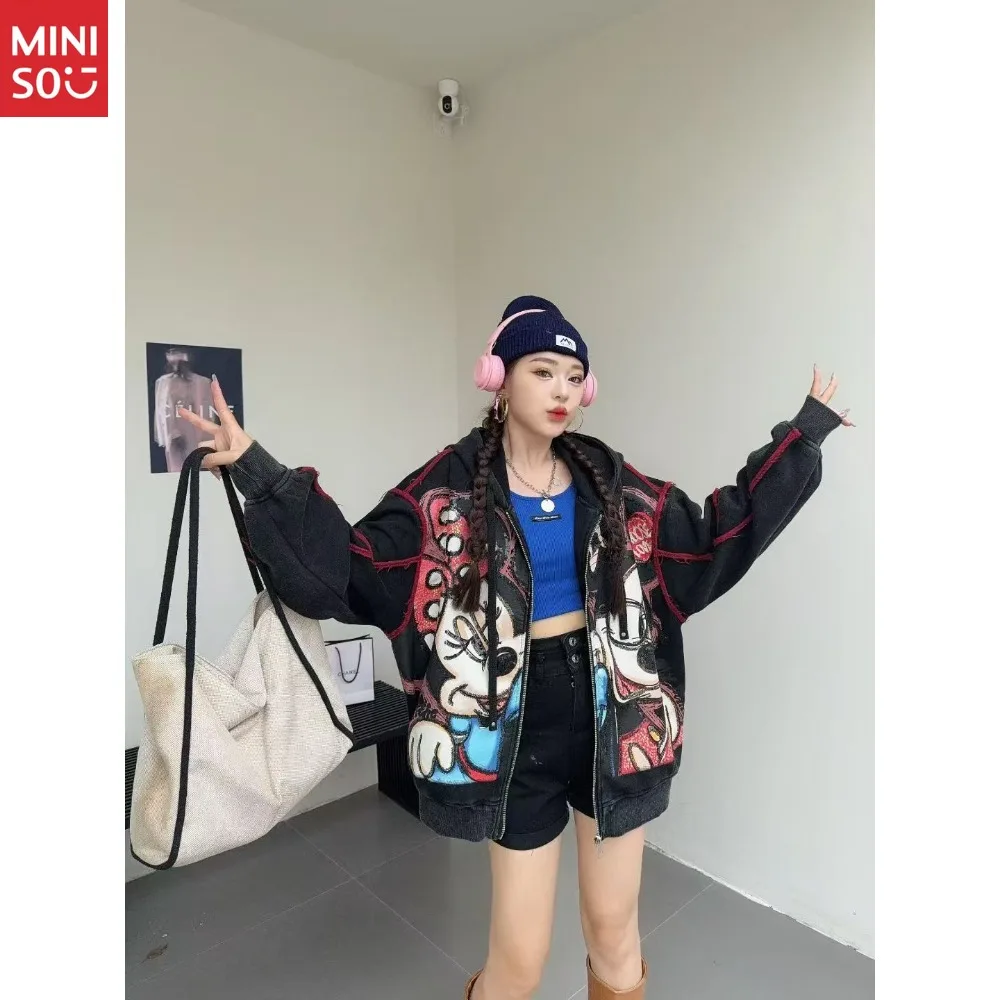 Miniso 2025 Autumn New Printed Cartoon Pattern Casual Coat Women's Loose Casual Versatile Top Tide