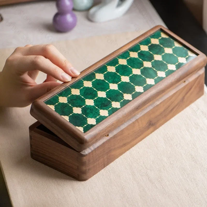 Long Narrow Solid Wood Storage Box Magnetic Flip Cover Wooden Box