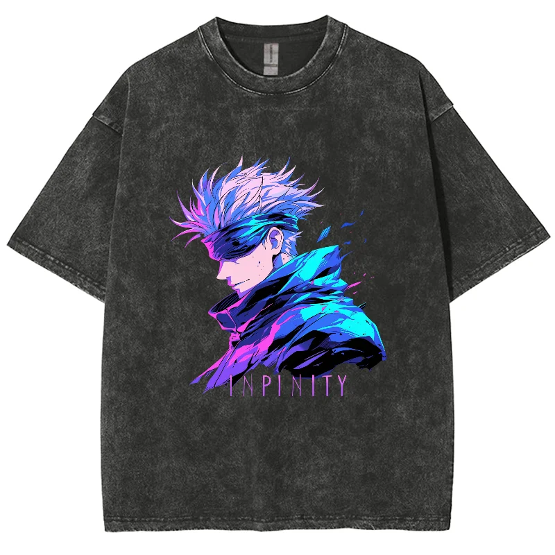 Jujutsu Kaisen Y2K Anime Unisex Washed shirt, Gojo Satoru Oversized Tshirt, Streetwear Vintage Washed Short Tshirt For Men Women