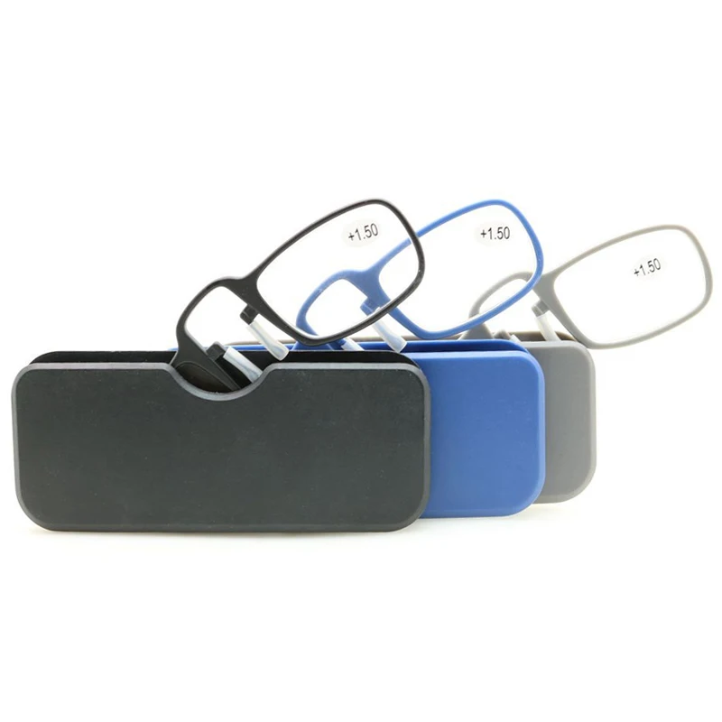 Mini Armless Reading Glasses Clip on Nose for Men Women  Thin Compact Readers With  Case Eyewear +1.5 2.0 2.5
