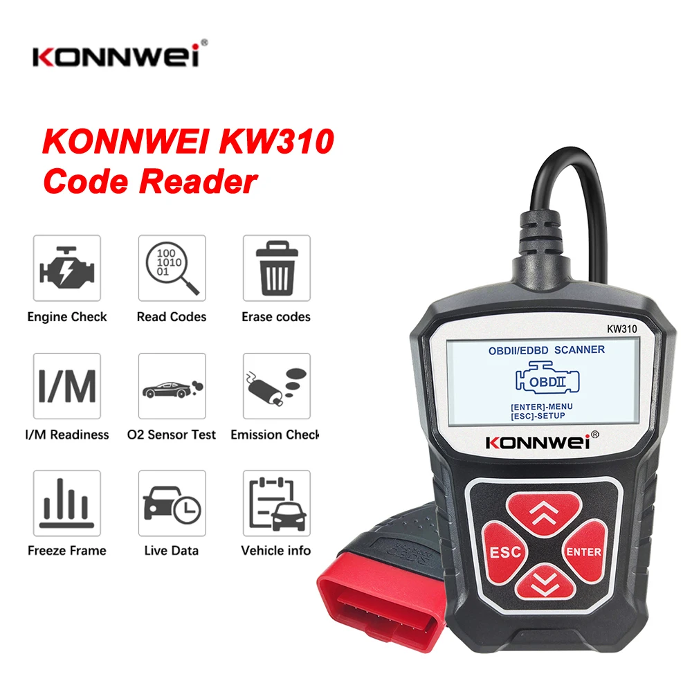 

KONNWEI KW310 OBD2 Car Diagnostic Scan Tool Automotive ODB2 Code Reader with Russian OBD 2 Scanner Auto Tools PK ELM 327 V 1 5