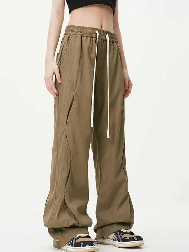 REDDACHiC Studded Deconstructed Cargo Pants Women Solid Retro Spliced Drawstring Elastic Waist Casual Wide Leg Pants Work Wear